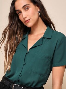 Lulu's Teal Green Short-Sleeve Button Down Shirt